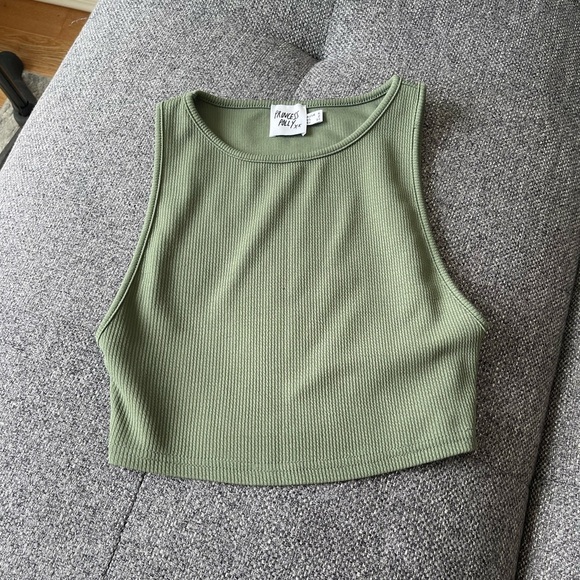Princess Polly Sage Green Ribbed Tank Top - Picture 1 of 3